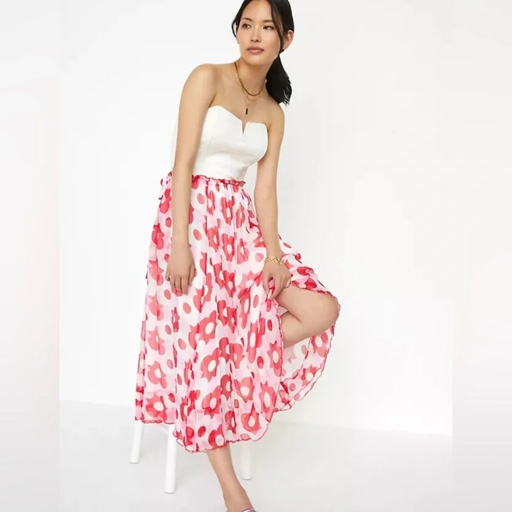 L1. Antik Batik Anthropologie Red Poppy Midi Skirt Tassel Ties - Picture 1 of 8